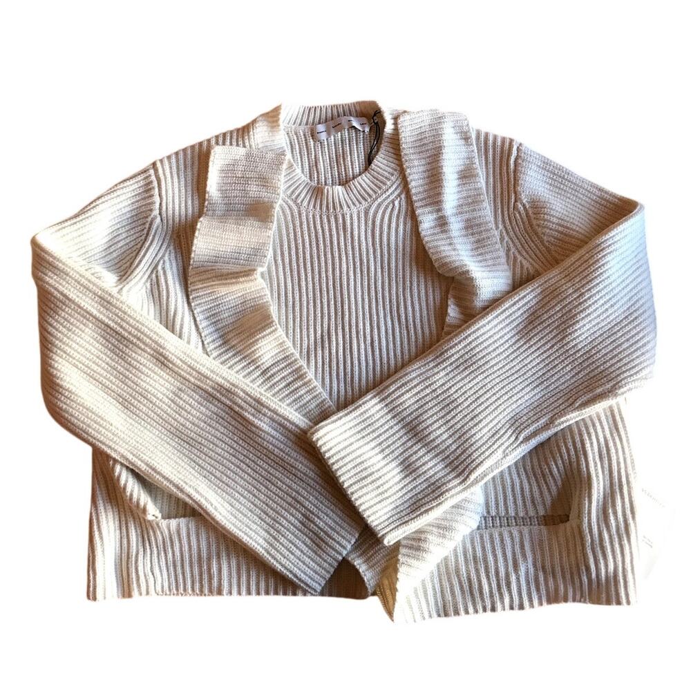 Proenza Schouler NWT White Chunky Cotton Cashmere Ballet Wrap Sweater size XL - Picture 12 of 14